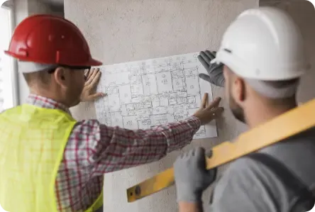 Ingénieurs en génie civil analysant des plans de construction